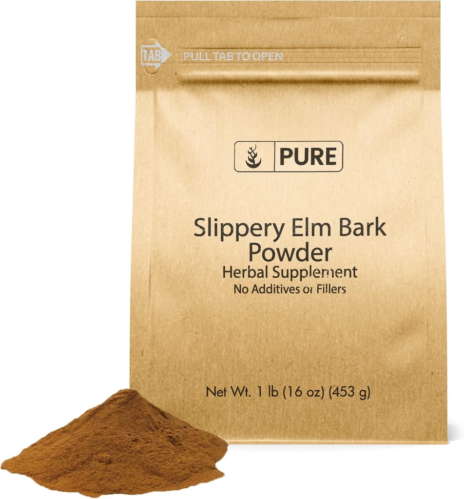 Ingredientes originales puros Polvo de corteza de Elm resbaladiza (1 lb), Puro & Natural, Vegano, Libre de gluten