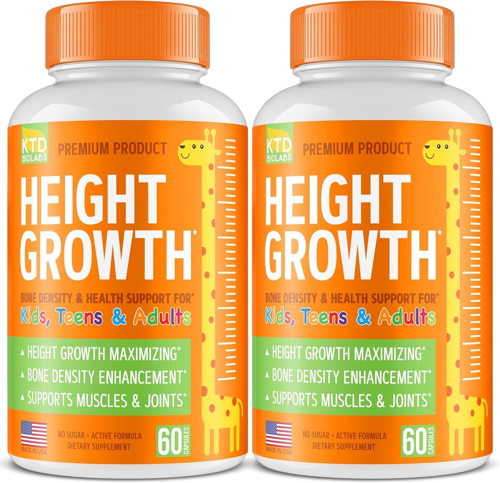 Pack de 2 Maximizador de crecimiento de altura - Hecho en EE.UU. - Aumentar la altura natural de booster & vitaminas adolescentes - Píldoras para crecer más alto en cualquier edad - Suplemento de crecimiento de huesos para adultos & niños