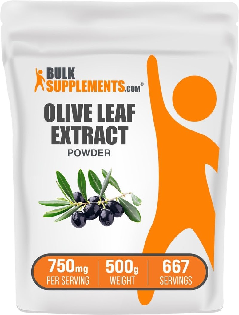 BulkSupplements.com Extracto de hoja de oliva - Suplemento herbal, Fuente antioxidante, Polvo de hoja de oliva - Gluten Free, 750mg por ser, 500g (1.1 lbs) (Pack of 1)