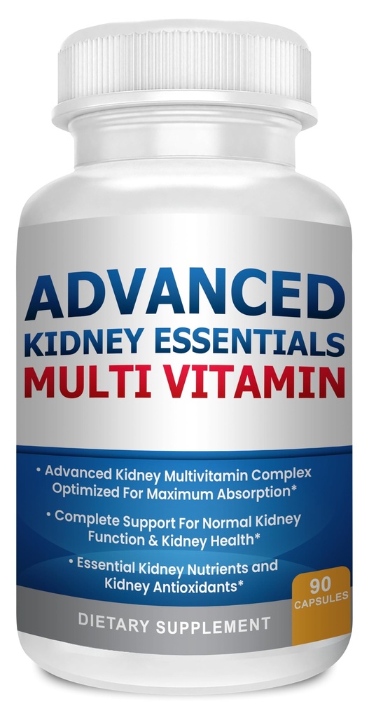 Advanced Kidney Essentials Multivitamin. Suplemento de Apoyo al Riñón para la Salud Completa del Riñón. Suplemento de salud renal con vitaminas renales 90 cápsulas