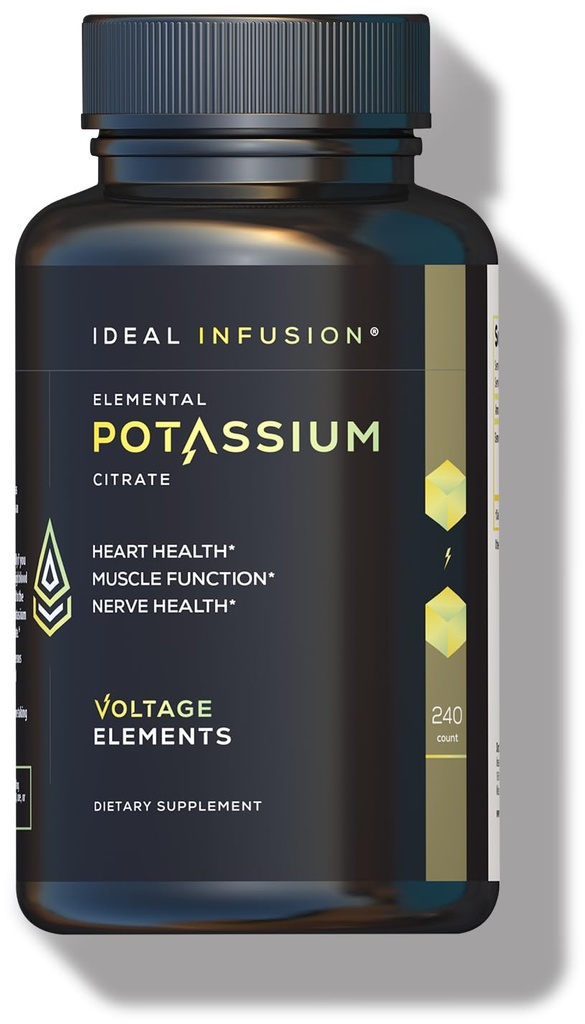 Potassium Citrate 1430mg - Heart & Kidney Health, Electrolyte Balance, Nerve Function - Elemental Potassium 500mg (240 Capsules) Vegan