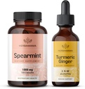 HerBAMAMA Spearmint y Turmeric Ginger Kit - Agrupo de 1000 mg Spearmint Leaf Capsules " Turmeric Ginger Tincture 2 fl oz - Vegan, No GMO, Azúcar " Libre de alcohol - 2 Pack