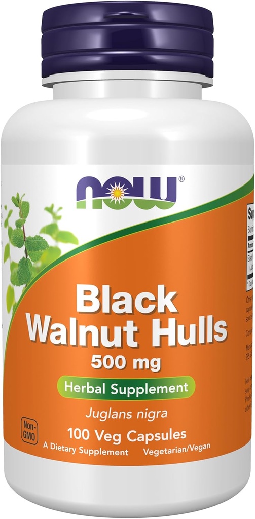 AHORA Suplementos de alimentos, Black Walnut Hulls (Juglans nigra) 500 mg, Suplemento de hierbas, 100 cápsulas de verduras