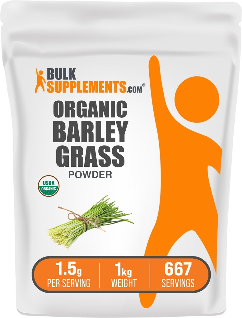 BulkSupplements.com Pólvora de cebada orgánica - Pólvora de Superalimentos Verdes, Suplemento Herbal - Vegan-Friendly, 1,5g por Serving, 1kg (2,2 libras) (Pack of 1)