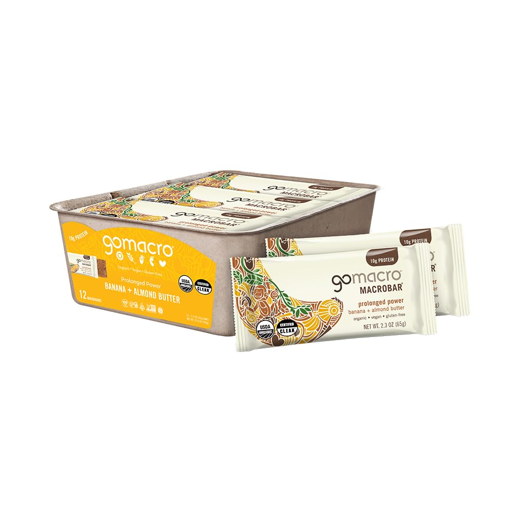 GoMacro MacroBar Proteína Vegana Orgánica Bares - Banana + mantequilla de almendra, (2.3 Bares de onda, 12 Cuentas)