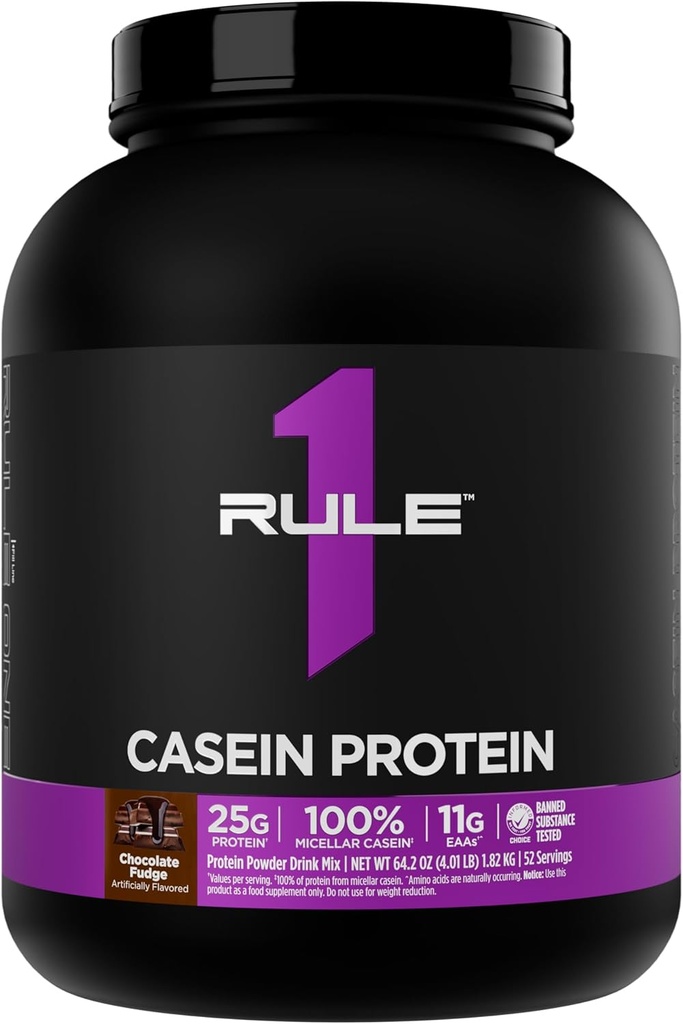 Regla 1 Casein Protein - 25g Protein y 11g EAAs Por Serving from Slow-Release Micellar Casein for Overnight Recovery and Sustained Delivery Between Meals (4 libras*, Chocolate Fudge)