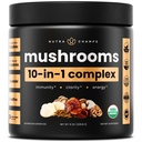 NutraChamps Organic Mushroom Powder - Complejo 10-in-1 - Suplemento de Mushroom Blend para la memoria, Focus &amp; Immune Support - 8oz (8.0 OZ, Mushroom Blend)