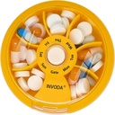 INVODA Organizador semanal de píldoras 7 Caja de píldoras rotativas para medicamentos diarios & vitaminas - Caja de píldoras de viaje portátil Suplementos de aceite de pescado Vitaminas Organizador (Orange)