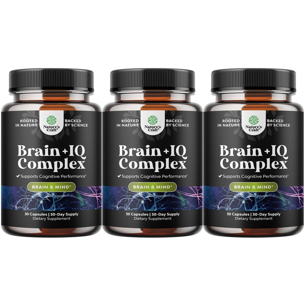 Nootropic Memory Supplement for Brain Support - Memory Pills for Brain Boost and Natural Energy Booster - Vit B12 Bacopa Monnieri Rhodiola Rosea DMAE Ginkgo Biloba Phosphatidylserine Supplement 3 pack