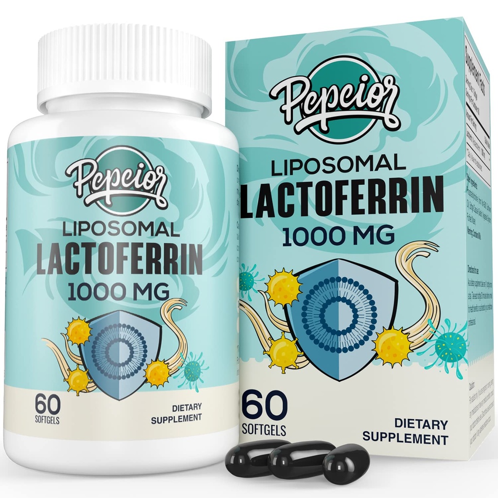 Liposomal Bovine Lactoferrina 1000 mg - Absorción Superior - para Absorción de Hierro &amp; Función Inmunitaria Suplementos de lactoferrina para adultos, 60 Softgels