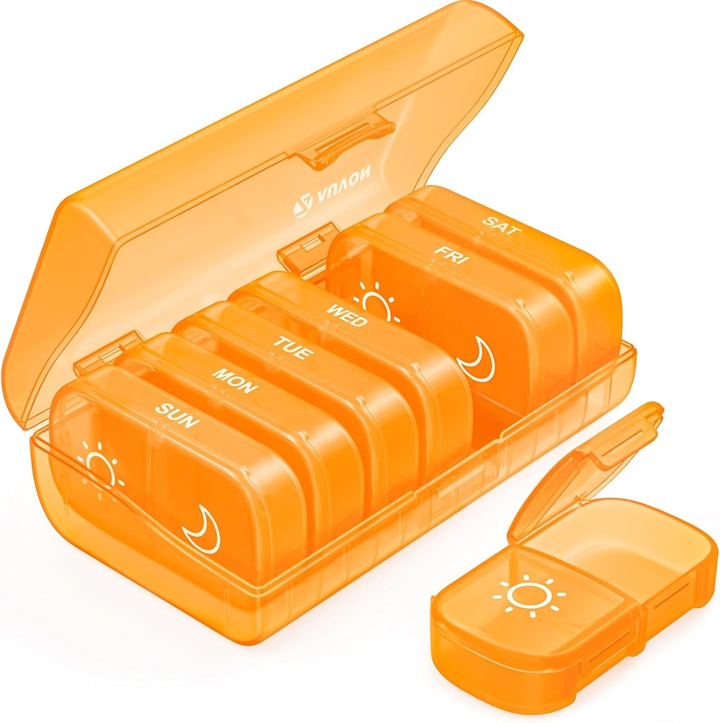 AUVON XL Organizador semanal de píldoras 2 veces al día, AM PM Caso de píldoras con una gran apertura para fácil de usar, caja de píldoras 7 días Medicamento de viaje organizador para medicamentos, vitaminas, aceites de pescado, suplementos
