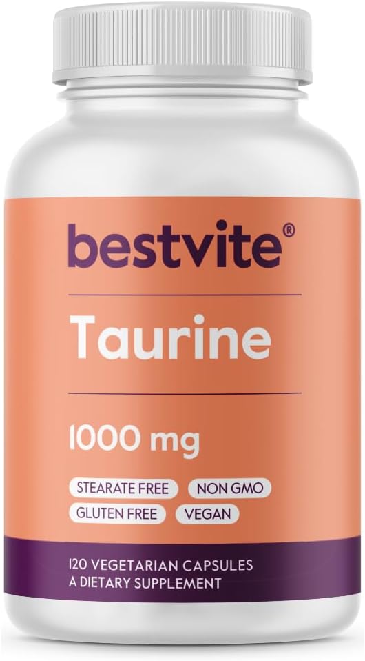 BESTVITE Taurine 1000mg (120 cápsulas vegetarianas) - No Stearates - No Fillers - No Flow Agents - Vegan - Non GMO - Gluten Free