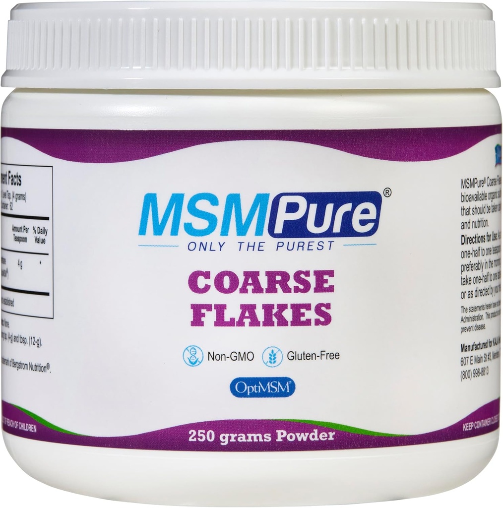 KALA HEALTH MSMPure Coarse Flandes de Polvo MSM gruesa – MSM de EE.UU. para la salud conjunta, la apariencia de la piel y el cabello & soporte de uñas – 8,8 oz, azufre orgánico