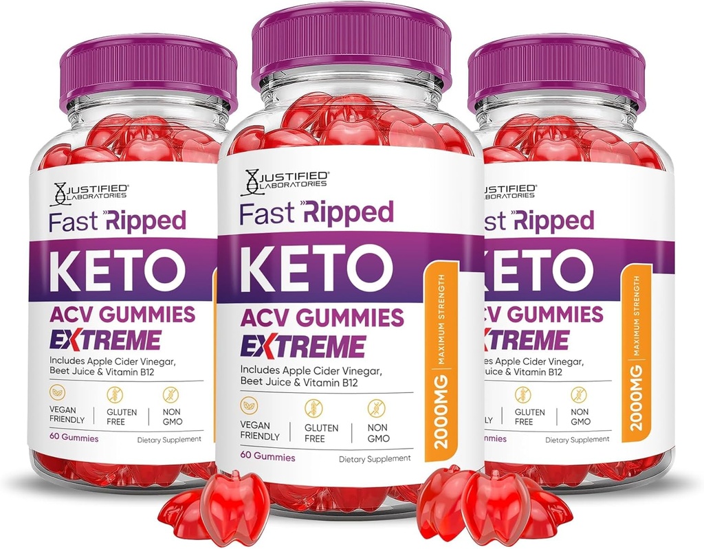 [BRSRAYL5OYCQKDQ6] Laboratorios justificados (3 Pack Fast Ripped Keto ACV Gummies Extreme 2000MG Rápido Keto Gummies Apple Sider Vinegar Fórmulada con Pomegranate Beet Juice Powder B12 Vegan No GMO 180 Gummys