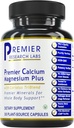 Premier Research Labs Calcium Magnesium Plus - Suplemento de magnesio de calcio, Suplemento de calcio, Magnesio puro, Complejo de baño con reishi & Lions Mane - 300 Vegetarian Capsules