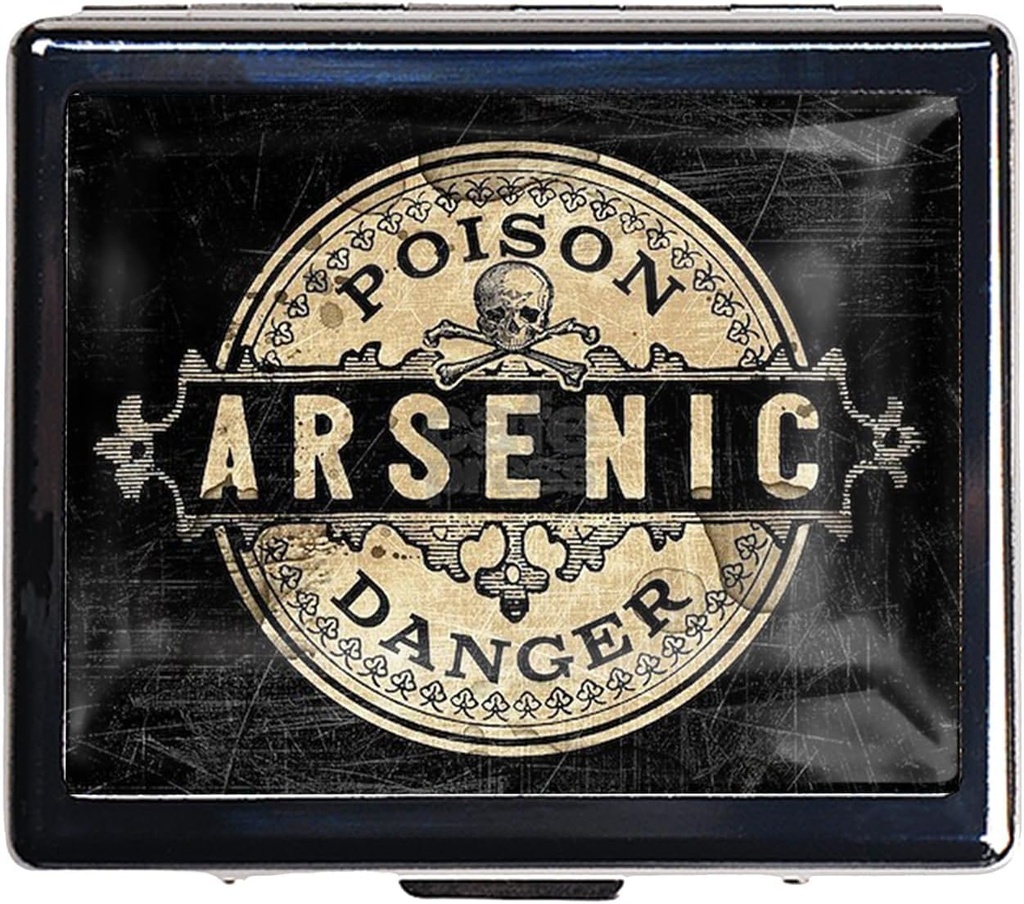 7 días cromado brillante plata píldora organizador con espejo interior tiene 8 compartimientos separados rectángulo 7 días caja de la píldora de la caja (Arsenic Vintage Style Poison Label)