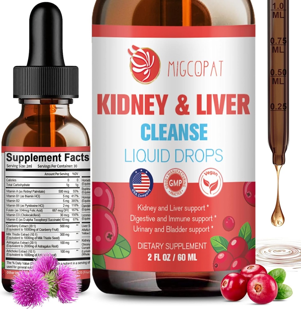 [BRSRABT5OANW2ETU] Reparación de gotas de desintoxicación, arándano y leche Suplemento de esteto con Artichoke, Astragalus, Horsetail – Herbal natural para el hígado, Kidney, Urinary Tract, Bladder, 60ml