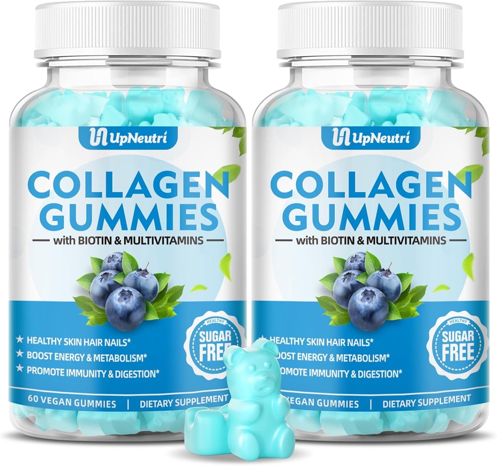 Peptides de colágeno gratis de azúcar Gummies para Mujeres Hombres, 1500mg Tipos de colágeno I,II,III,V,X, Plus 5000mcg Biotina & multi vitaminas para uñas de pelo de piel saludable, Immune Digestion Bone Soporte