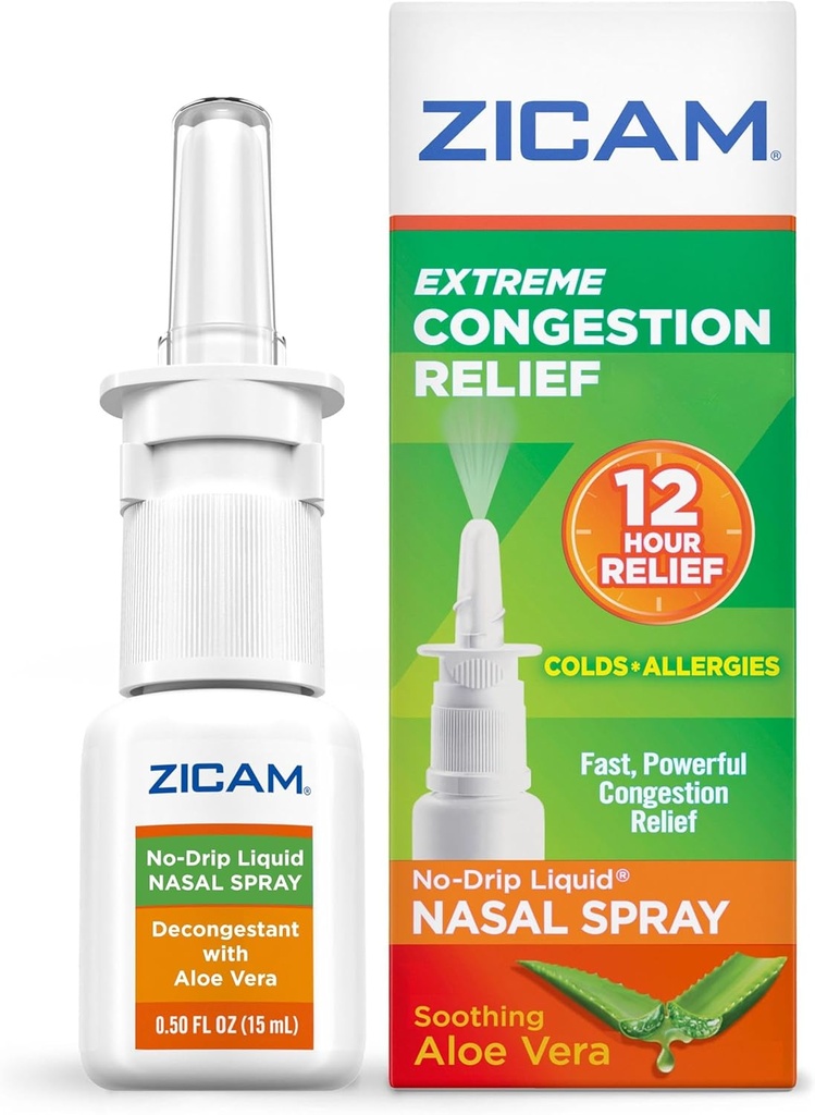 Zicam Extreme Congestion Relief No-Drip Liquid Nasal Spray with Soothing Aloe Vera, 0,5 onzas