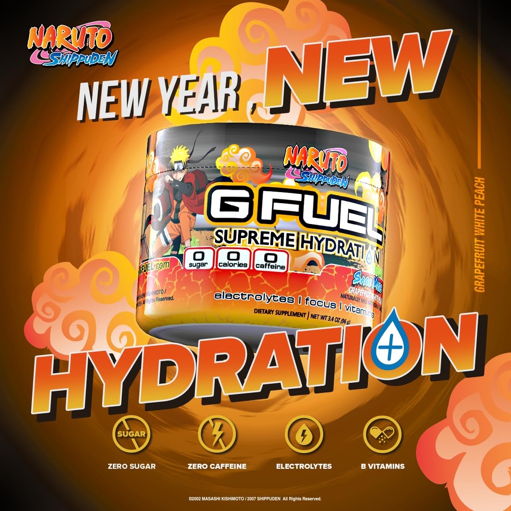 G Fuel Naruto Sage Hidratación Suprema, Electrolyte Powder Mix for Energy & Focus, Sugar & Caffeine Suplemento libre con vitaminas esenciales " Minerales, Grapefruit WhitePeach Flavor, 3.3 oz - 30 Servings