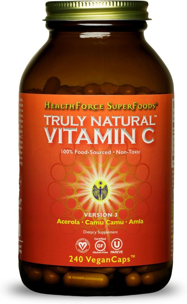 SUPERFOODS DE LA HEALTHFORCE Vitamina C Verdaderamente Natural - Suplemento de Apoyo Inmunitario con Camu Berry - Suplemento de Vitamina C para la Salud Inmune - Vegan, No-GMO - 240 cápsulas Vegan, 30 prestaciones