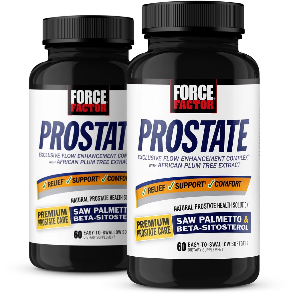 Force Factor Prostate, Saw Palmetto and Beta Sitosterol Supplement for Men, Prostate Health Support, Size Support, Urinary Relief, Bladder Control, Reduce Nighttime Urination, 60 Count (Pack of 2)