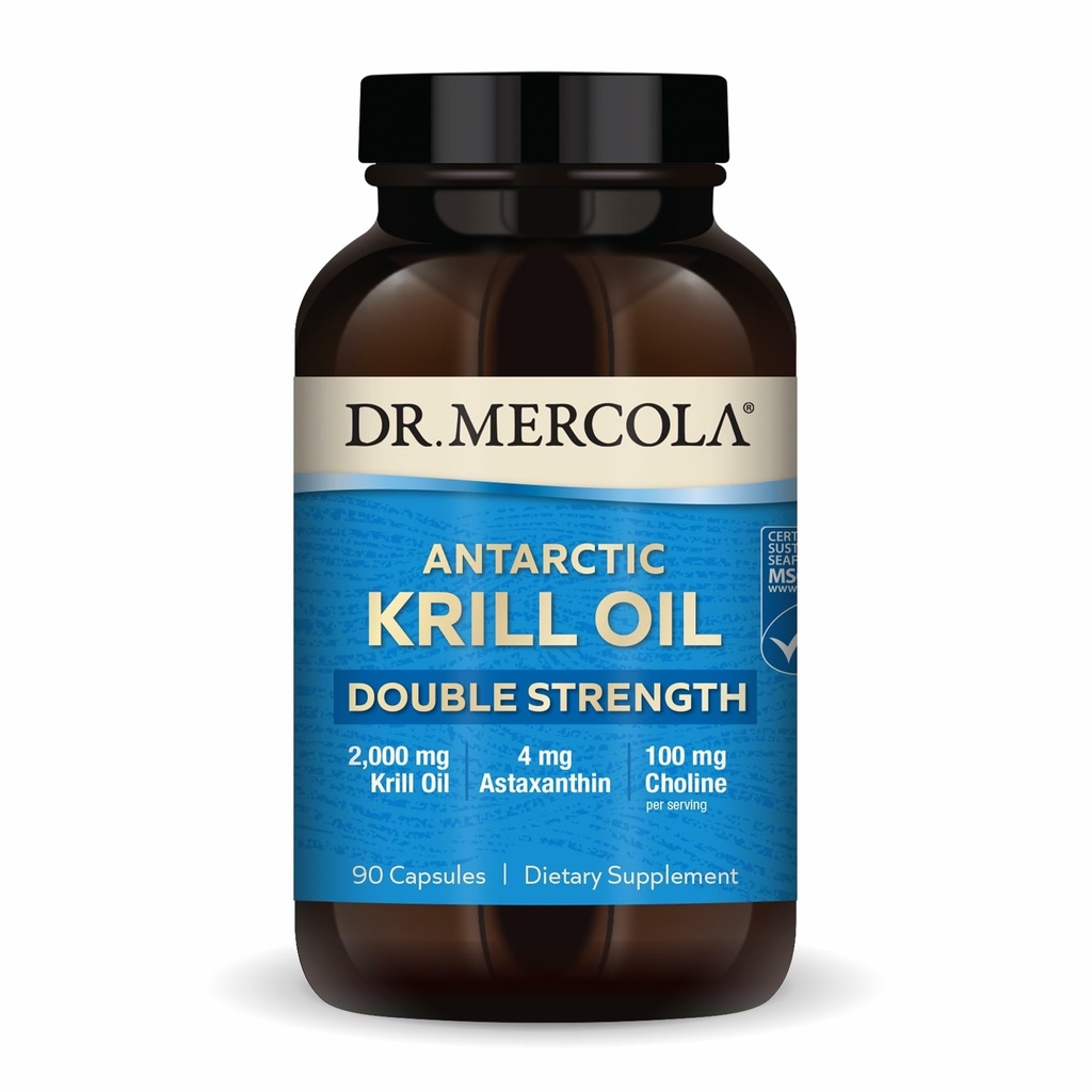 Dr. Mercola Antarctic Krill Oil Double Strength - 2,000 mg - Omega-3 Supplement with EPA & DHA - Supports Brain, Heart, Joint & Immune Health - GMO-Free & Gluten-Free - 90 Capsules (30 Servings)
