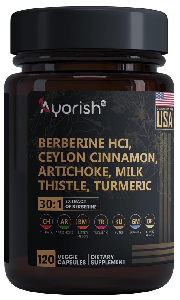 Suplemento bereberina – High Strength 7500mg Equivalent – Berberine con canela de Ceylán, esteto de leche " Turmeric – 120 cápsulas veganos – No GMO, EE.UU.