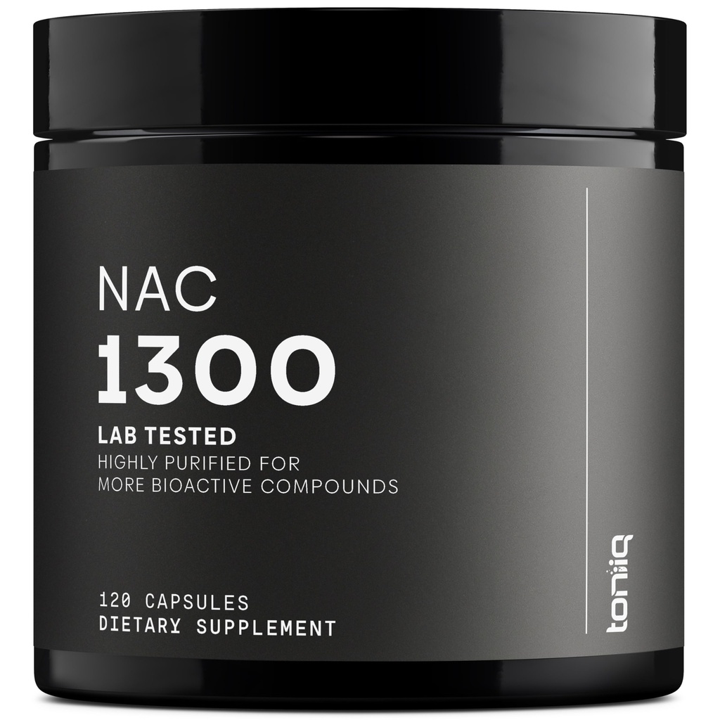Toniiq 1300mg NAC - 2 Month Supply - Min. 98%+ Pureza probada - Ultra High Strength Bioavailable NAC Cysteine Suplemento - 120 Vegetarian N Acetyl Cysteine Capsules -Lab testado TQ