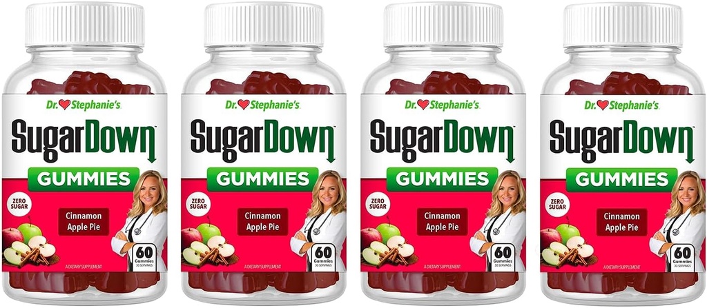 Dr. Stephanie's SugarDown Gummies – Ceylán y Cassia Cinnamon Suplemento - 4 Pack