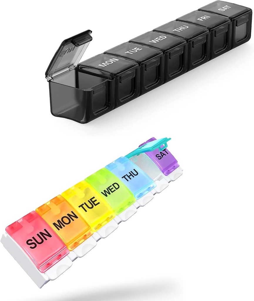 2 Pack extra Grande Organizador de Píldoras, Sukuos Caja de Píldora Semanal, Caso de Píldora, Organizador de Medicina para Vitaminas, Aceites de Pesca o Suplementos