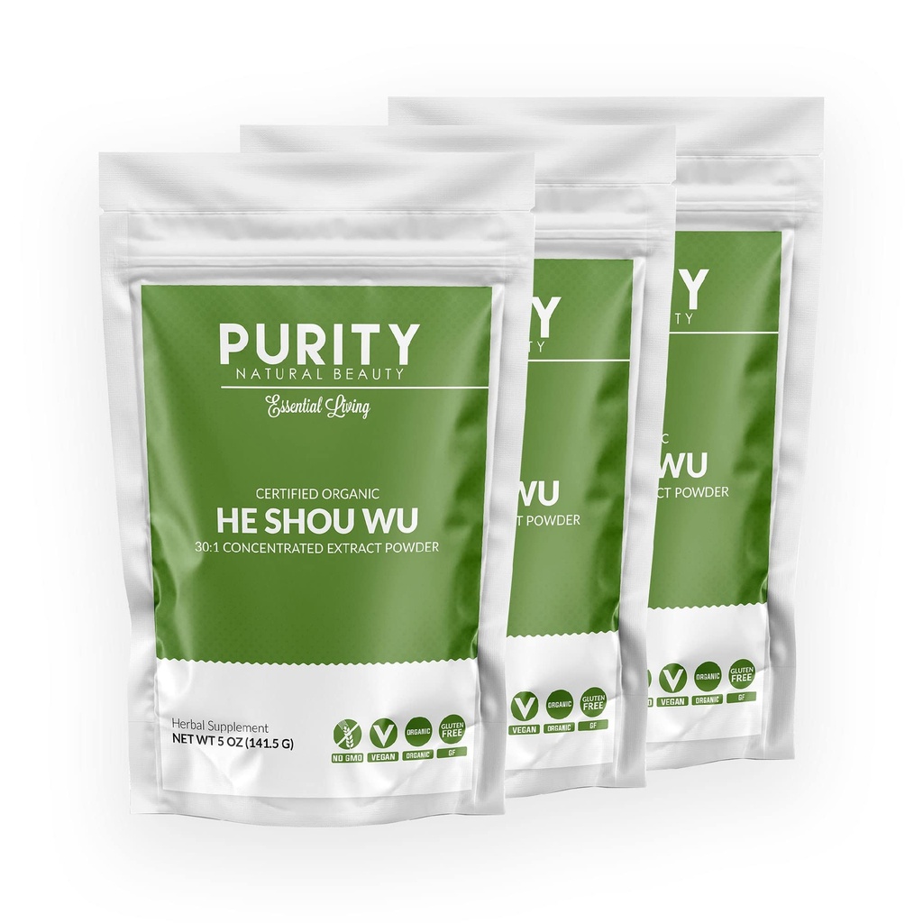 Certified Organic He Shou Wu - Grande 5oz Bolsa de 30:1 Concentrado-Fo-ti - Orgánica Foti Extracto- Fo ti He Shou Wu Orgánica (Pack of 3-15 Ounces)