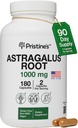 PriSTINE'S Astragalus Root Immune Support Supplement Capsules -1000mg 90 Day Supply Herbal Adaptogen - Healthy Aging, Heart & Lung Health
