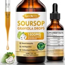 Soursop Graviola Líquido gotas 1800mg, Antioxidante natural, Soporte celular " Regeneración, Immune Boost, Soursop Bitters líquido, libre de azúcar, no GMO, Vegan, Orange Flavor, 2 FL OZ