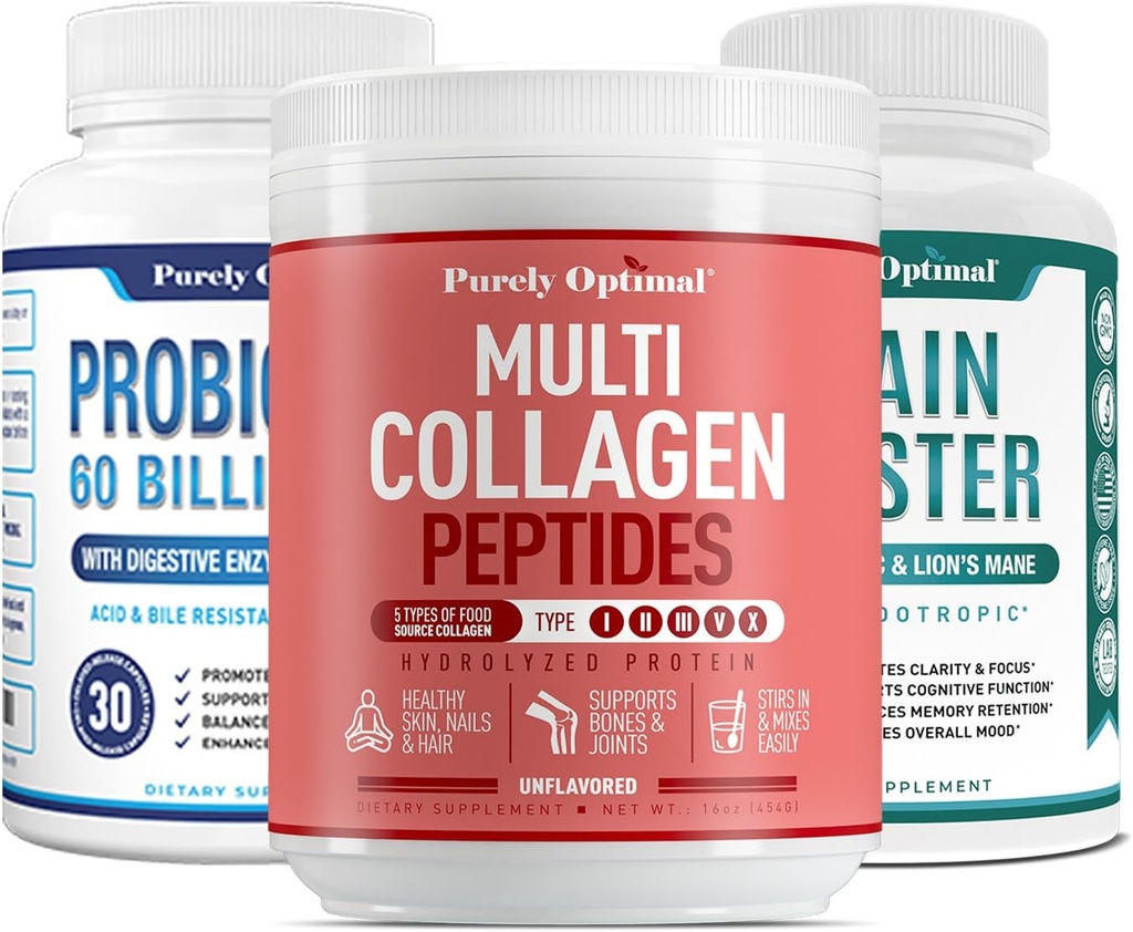 Probióticos puramente óptimos 60B + Colagen Powder + Brain Booster