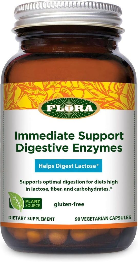 Udo's Choice Flora - Apoyo inmediato Digestive Enzymes - Apoyo Lactose Digestion, Bloating, Heartburn & Gas - Contiene 7 Enzymes - Gluten-Free - 90 cápsulas vegetarianas