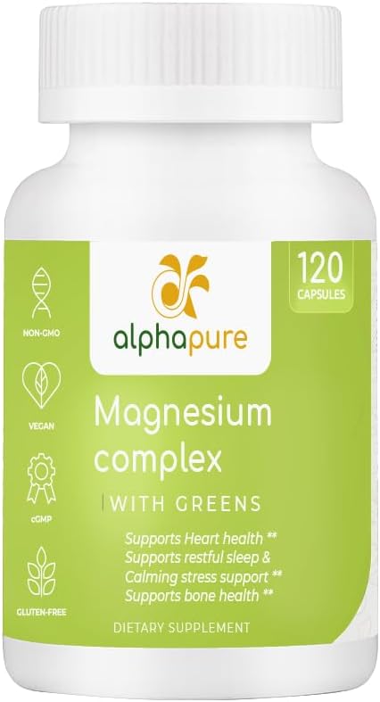 Complejo de Magnesio con Verdes, Glicinato de Magnesio, Gluconato de Magnesio y Malato de Magnesio Proporciona 250 mg de Magnesio Elemental por Serving, Testado de Terceros. Más Cinco Verdes Ricos en Magnesio