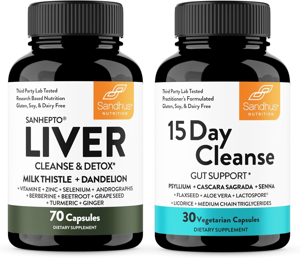 Sandhu's Liver Renew Cleanse Detox Support & 15 Day Gut Cleanse Support Supplement for Women & Hombre