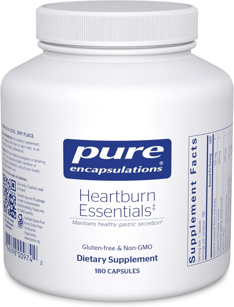 Encapsulaciones puras Heartburn Essentials - Suplemento dietético ayuda a disminuir las probabilidades de acidez ocasional " Indigestión - con deslizante Elm Bark - 180 cápsulas