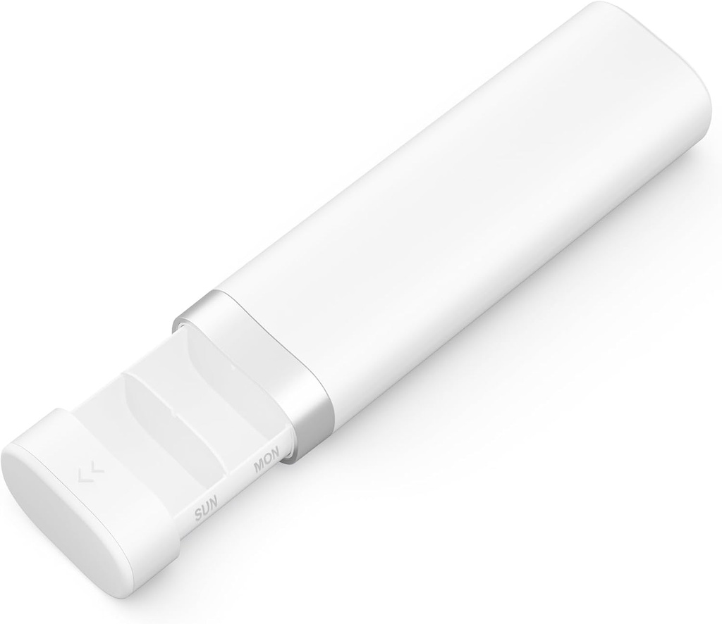 Odaro Organizador semanal de píldoras de viaje, caja pequeña de píldoras 7 días, caja de organizadores de medicina diaria, 7 productos para mantener la medicina, vitamina y suplemento - blanco
