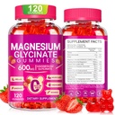 Magnesio Glycinate Gummies 600mg, Azucar Chewable Gummies de Magnesio con Glycinate de Magnesio, Vitamina D, B6 y CoQ10 para el sueño, relajación, cerebro y músculo, 60 días de suministro