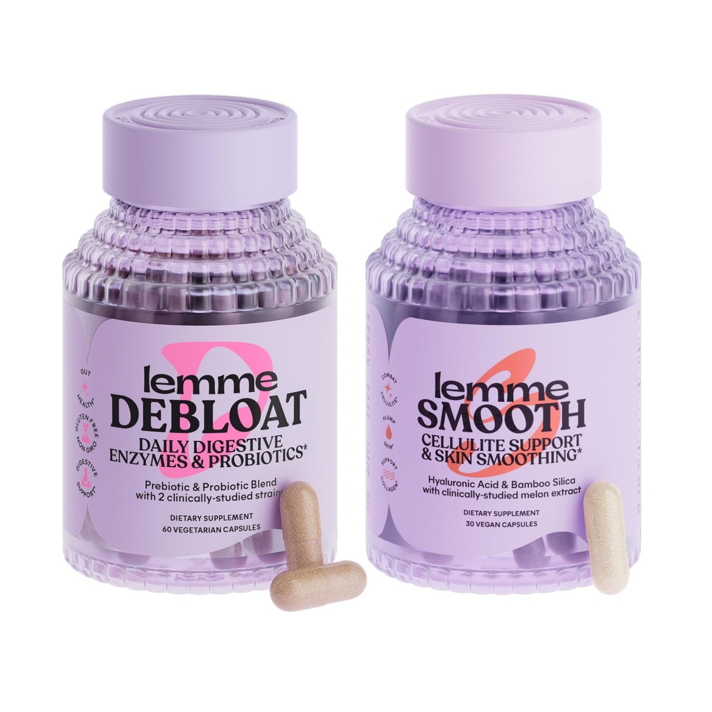 Lemme Debloat and Smooth Bundle - Prebiotic, Probiotic & Digestive Enzyme Capsules for Bloating & Gas Relief, Reduce Cellulite, Plump Skin, Smooth Cellulite