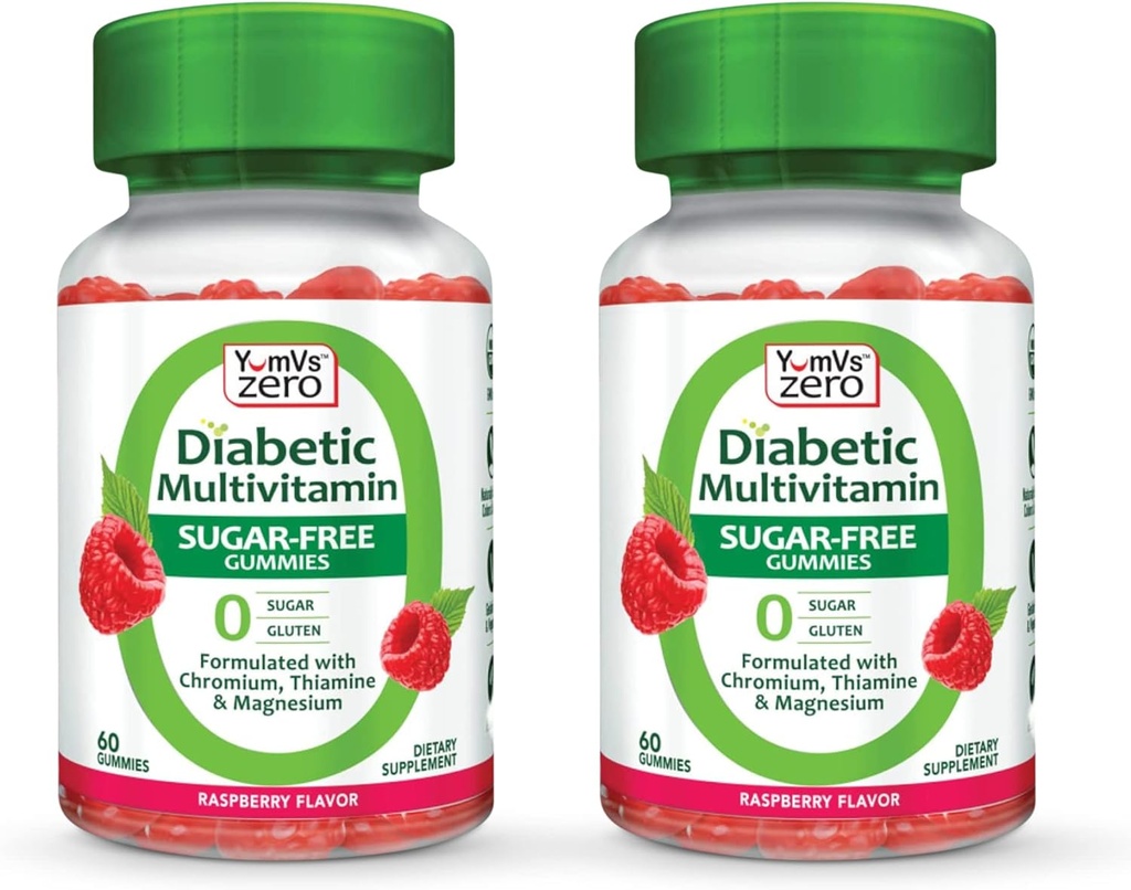 YUM-V'S Multivitamin Gummies ← Sugar Suplemento gratuito Vitaminas para Mujeres & Hombres Silencio Chromium, Thiamine y Magnesium ← Natural Raspberry Flavor Chewables - 60 Conde- (Pack of 2)