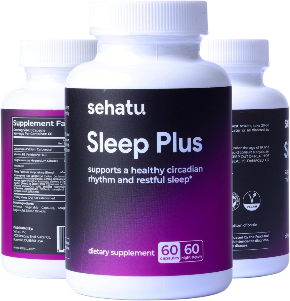 Sleep Plus Suplemento Silencio con Melatonin, GABA, Ashwagandha, 5-HTP Silencio para hombres y mujeres que buscan una agenda saludable para el sueño y un ambiente relajado 60 Conteo