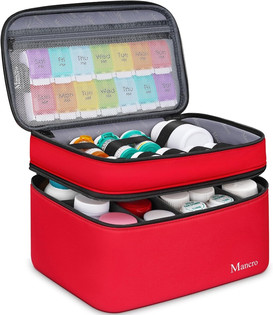 Mancro Dual Layers Medicine Organizer Bag, Pill Bottle Organizer Storage with Lockable Zipper, Medication Travel Bag for Pills, Vitamins, Medical Supplies for Home Storage, Travel Bag