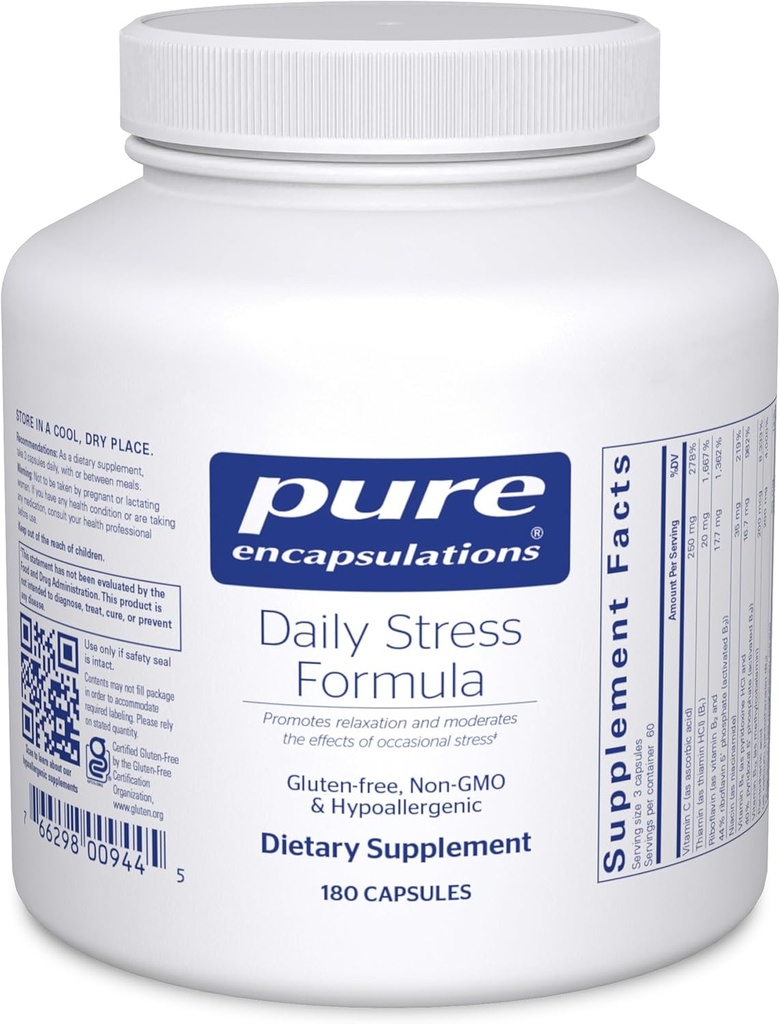 Encapsulaciones puras Daily Stress Fórmula ← Promueve la relajación y los moderados Los efectos de la tensión ocasional*