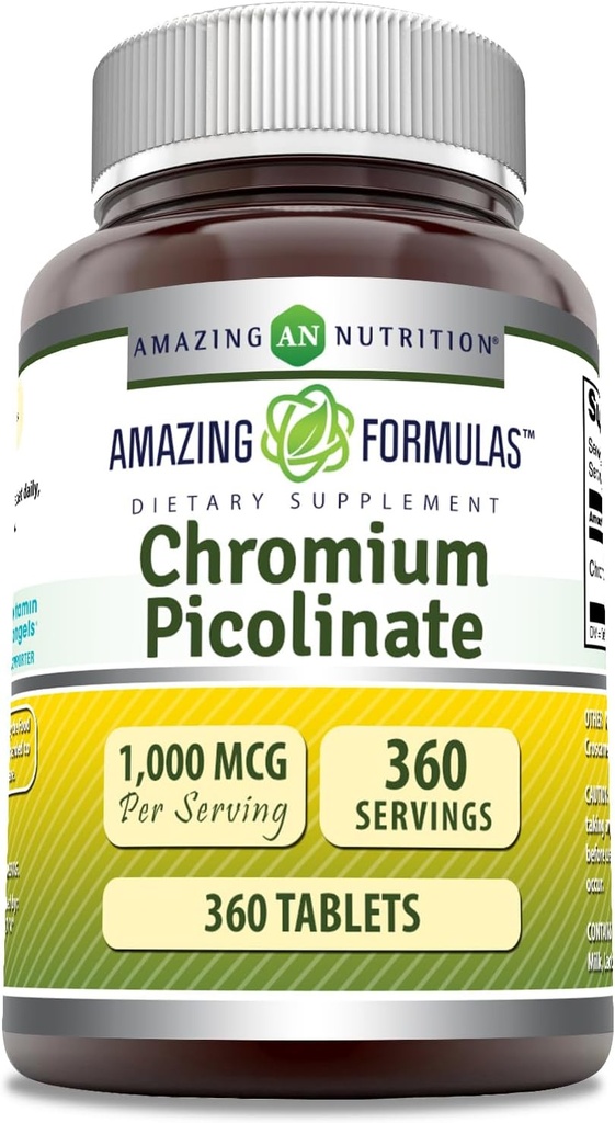 Fórmulas asombrosas Chromium Picolinate 1000 Mcg TENIDO Tablets Suplemento TENIDO Non-GMO Silencio Gluten Gratis Silencio Made in USA (1 Pack Silencio 360 Conde)