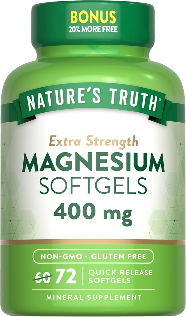 La verdad de la naturaleza Magnesio TEN 400mg TEN 72 Softgels TENIDO Relación calidad/precio Extra Strength Silencio de Magnesium Oxide TEN Non-GMO y Gluten Suplemento gratuito