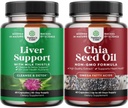 Bundle of Milk Thistle Liver Support Supplement and Chia Seed Oil Extract Capsules - Herbal Liver Supplement with Silymarin Milk Thistle - Plant Based Omega 3 6 9 Suplemento