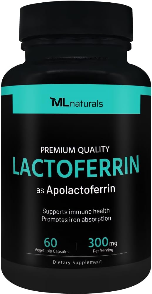 ML Naturals Lactoferrina 300 mg 60 cápsulas vegetales soporta un sistema inmunológico saludable y absorción de hierro, NSF-Certified & cGMP-Compliant